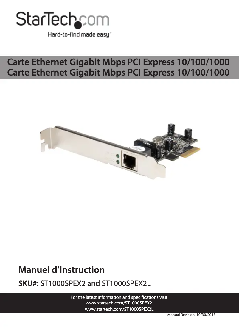 Page 1 de la notice Manuel utilisateur StarTech.com ST1000SPEX2L