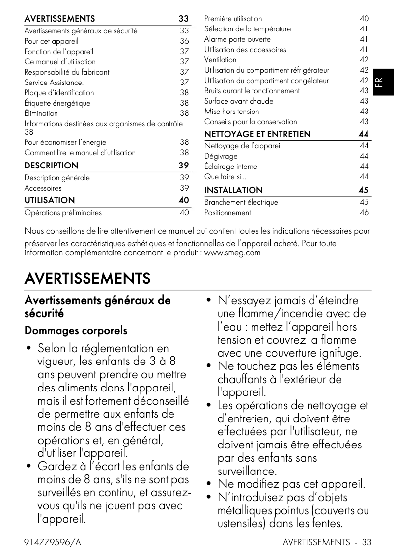 Page n°1 - Manuel utilisateur Smeg FAB30LPK5