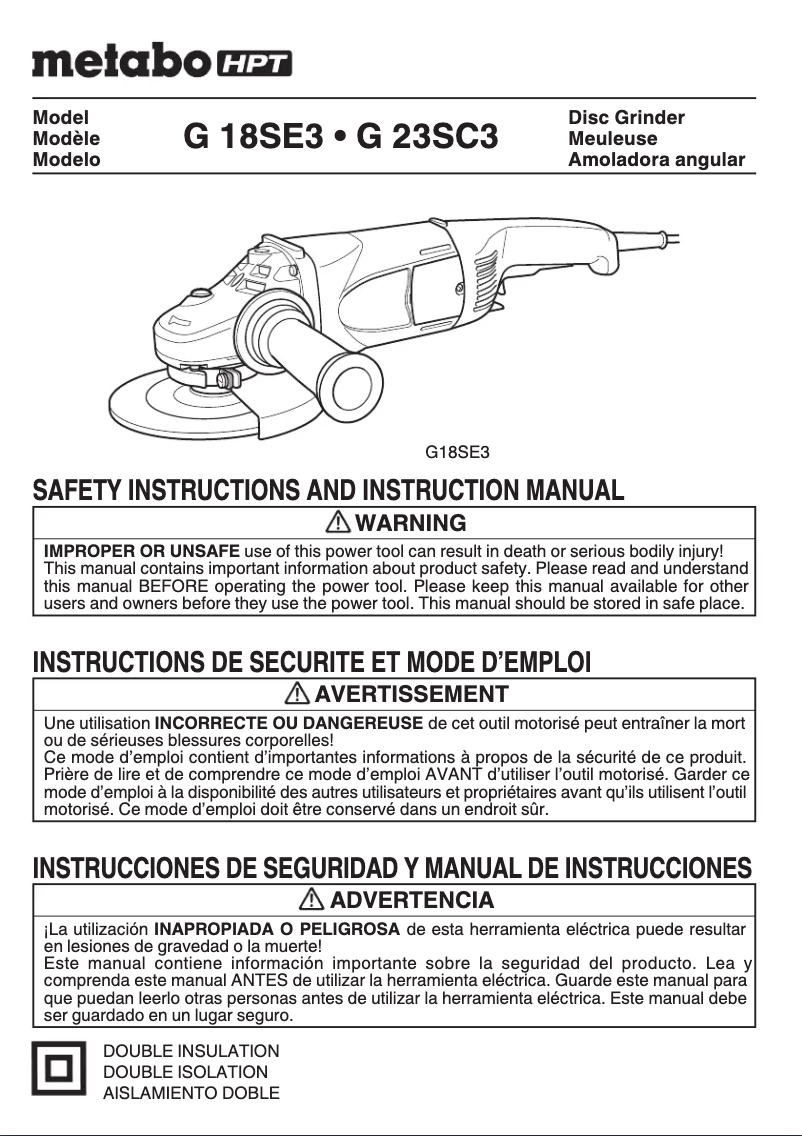 Page 1 de la notice Manuel utilisateur HiKOKI G18SE3