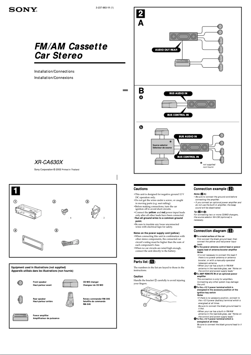 Page 1 de la notice Guide d'installation Sony XR-CA630X