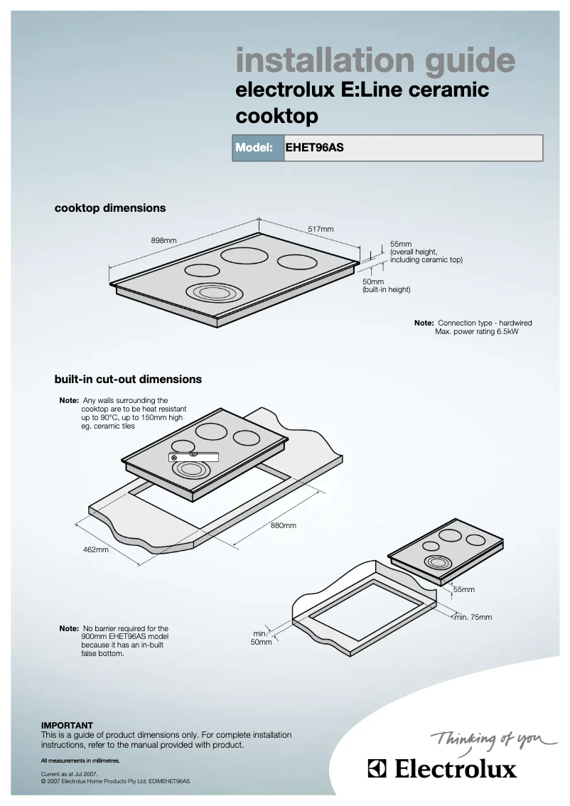Image de la première page du manuel de l'appareil EHET96AS