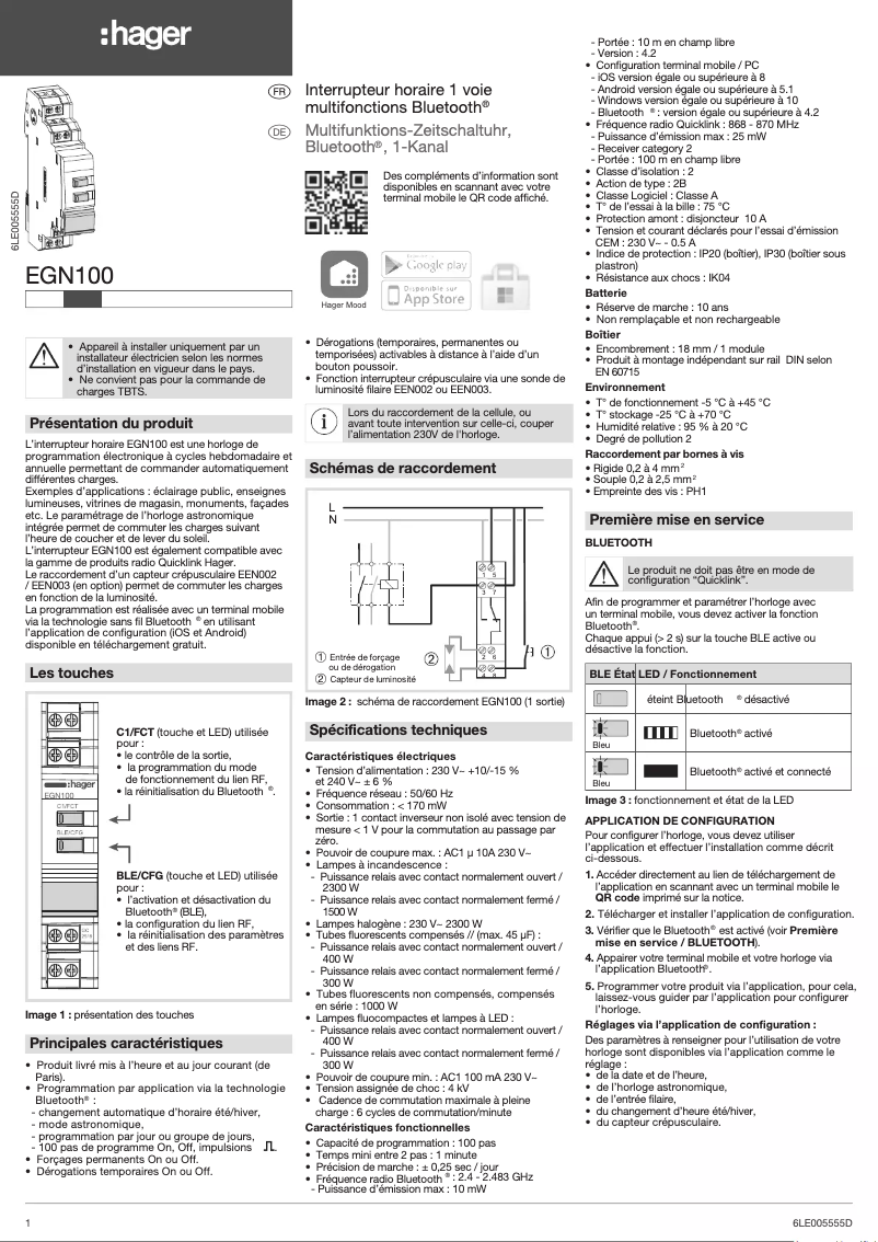 Page n°1 - Manuel utilisateur Hager EGK100