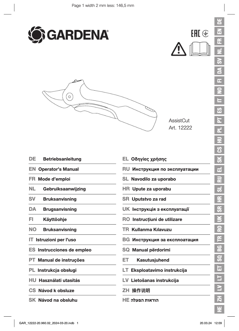 Page 1 de la notice Manuel utilisateur Gardena AssistCut