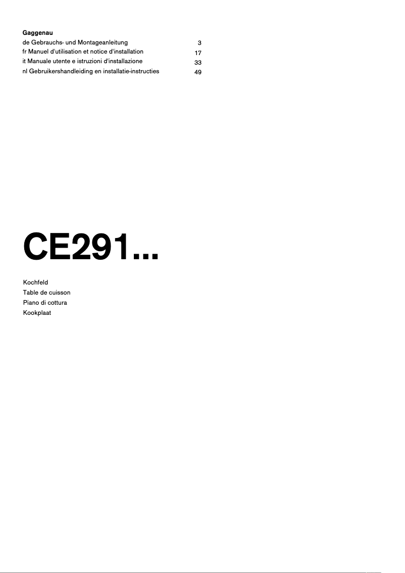 Page n°1 - Guide d'installation Gaggenau CE291111