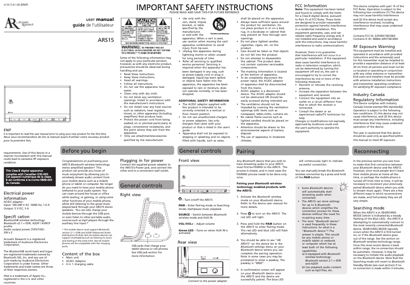 Imagen de la primera página del manual del dispositivo ARS15