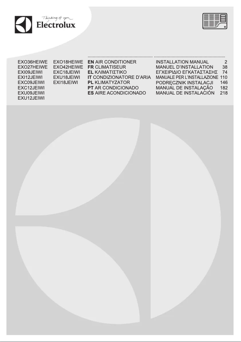 Page 1 de la notice Guide d'installation Electrolux EXO18HEIWE