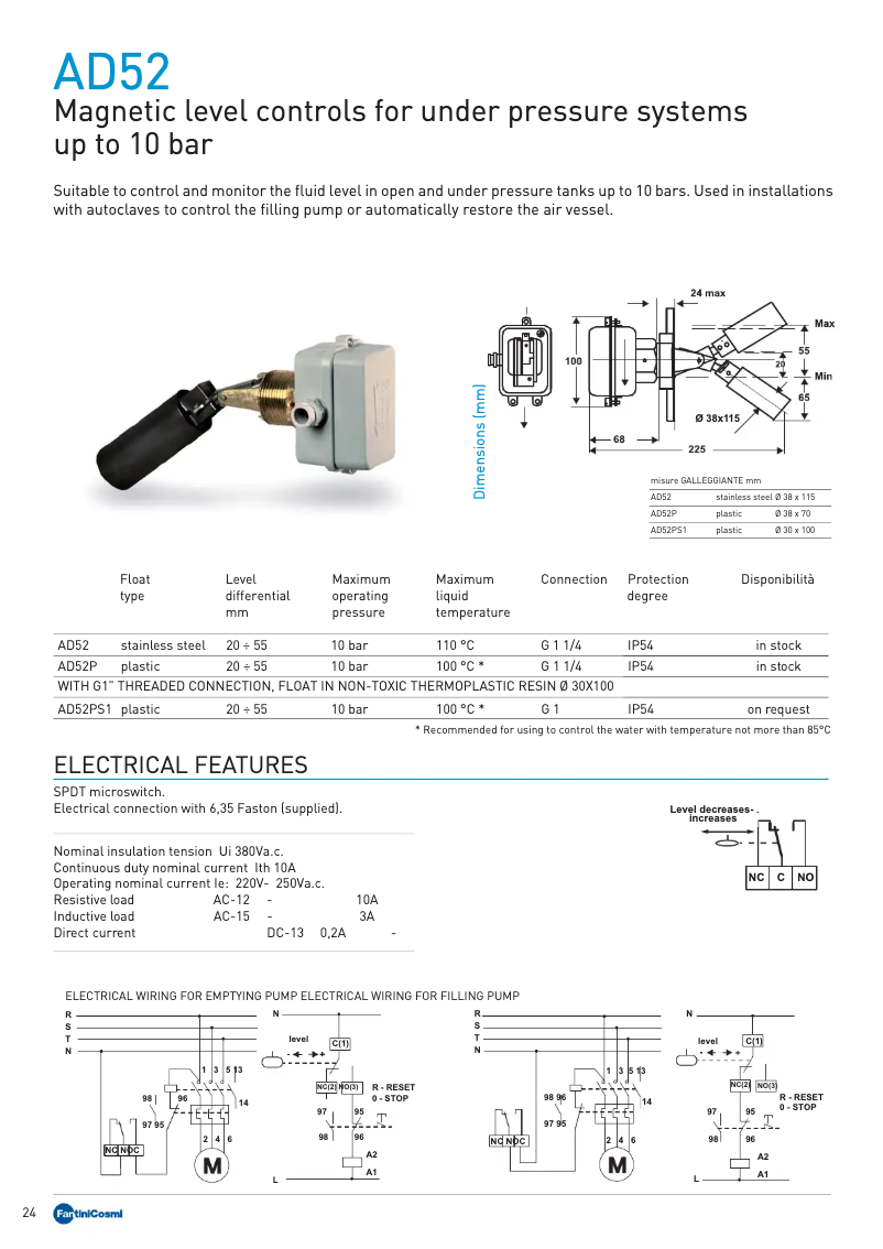 Page 1 de la notice Fiche technique Fantini Cosmi AD52