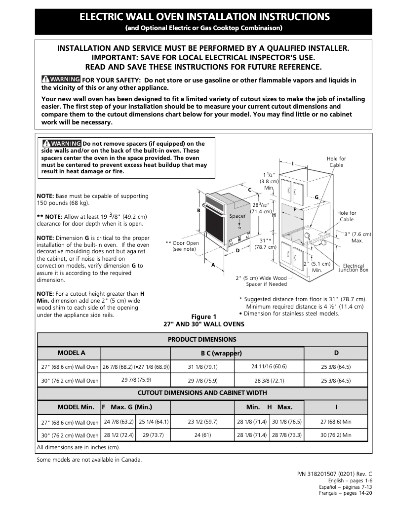 Page n°1 - Guide d'installation Frigidaire GLEB30S8CS