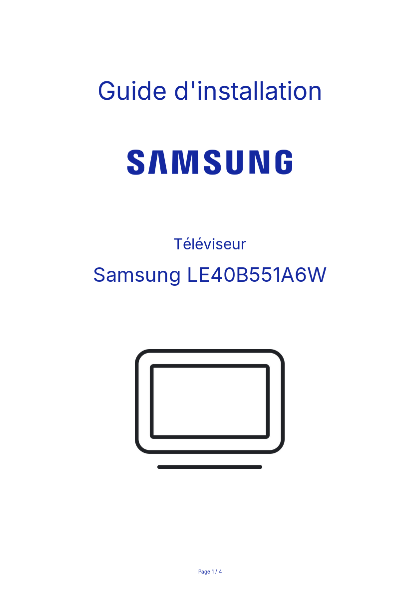Page n°1 - Guide d'installation Samsung LE40B551A6W