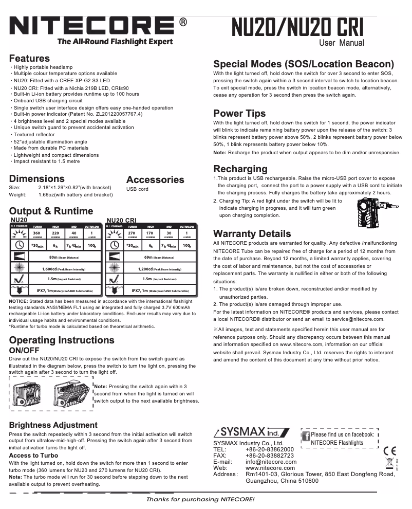 Image de la première page du manuel de l'appareil NU20 CRI