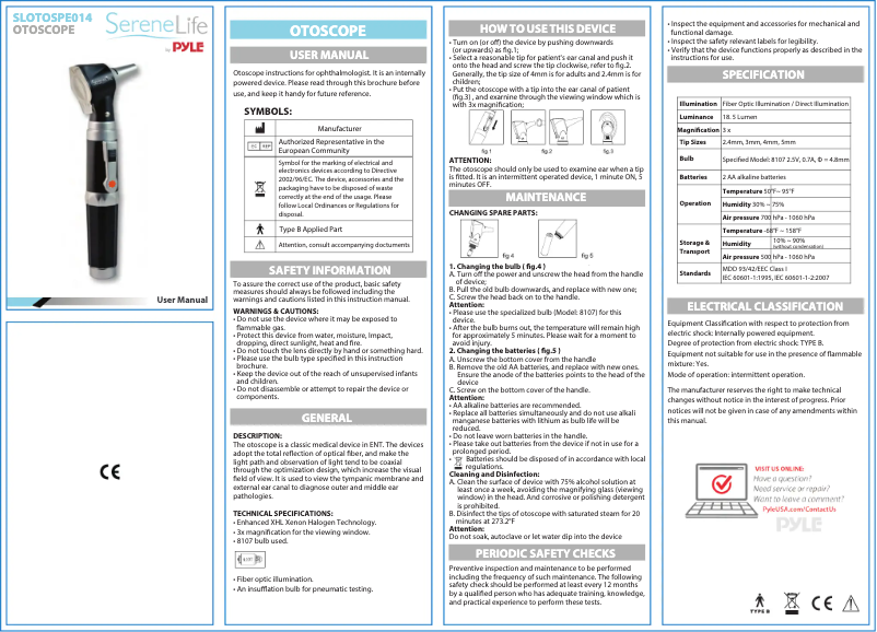 Page 1 de la notice Manuel utilisateur SereneLife SLOTOSPE014