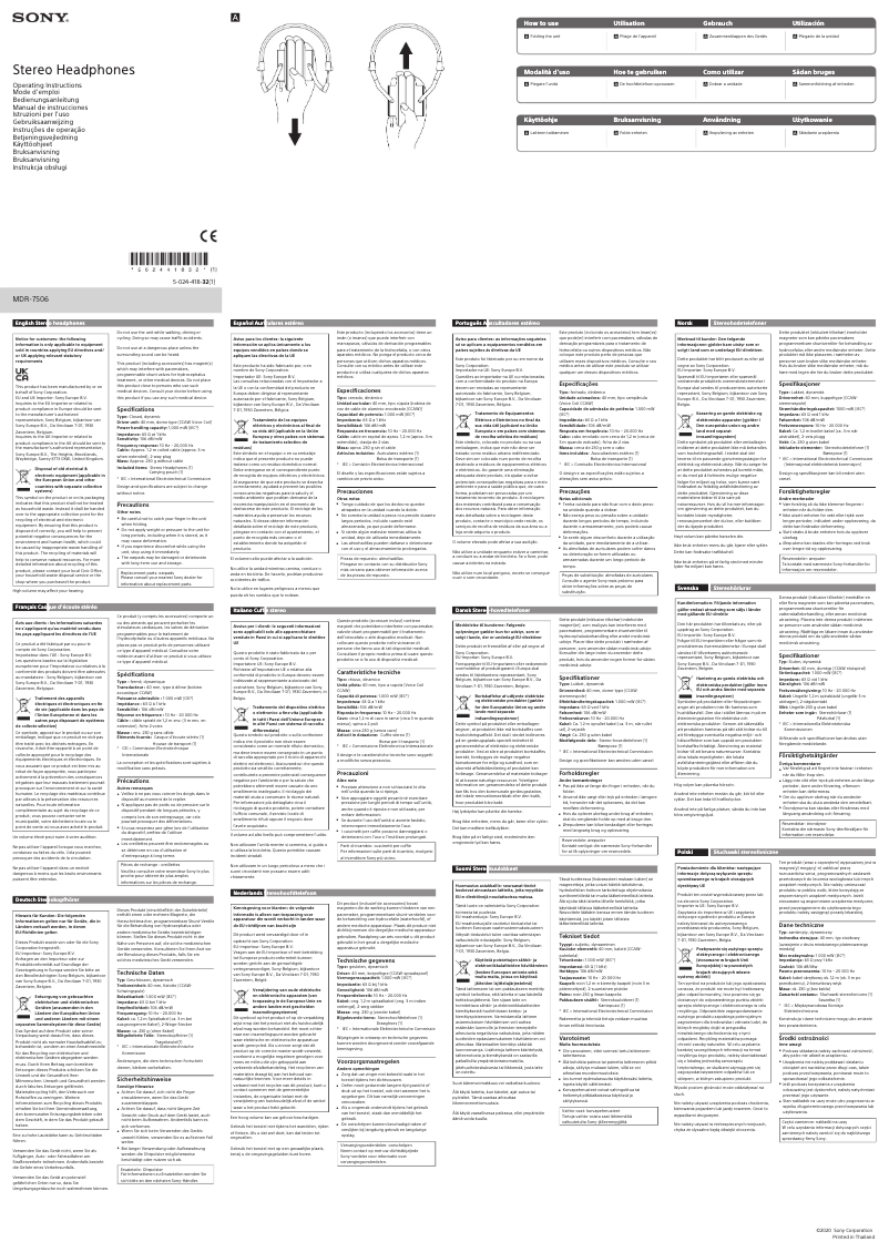 Imagen de la primera página del manual del dispositivo MDR-7506