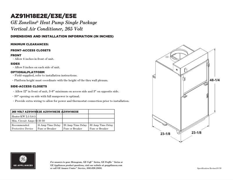 Page n°1 - Fiche technique GE AZ91H18E5E