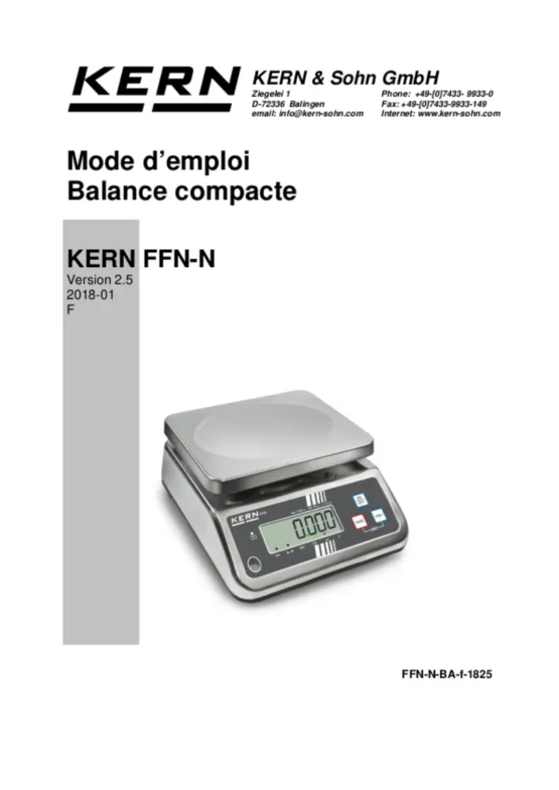 Page 1 de la notice Manuel utilisateur Kern FFN 1K-4N