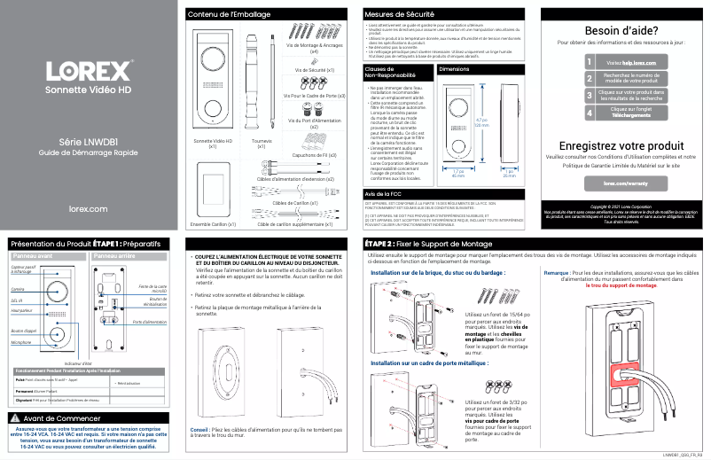 Page n°1 - Guide de démarrage rapide Lorex LNWDB1