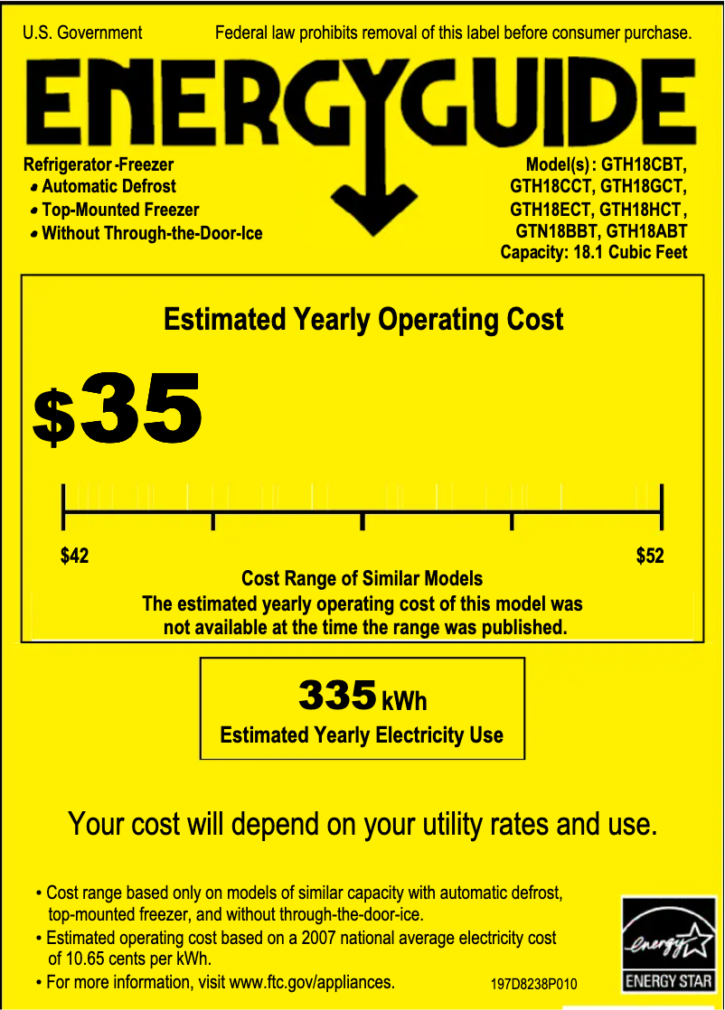 Página 1 del manual Etiqueta energética GE GTH18CCTLWW