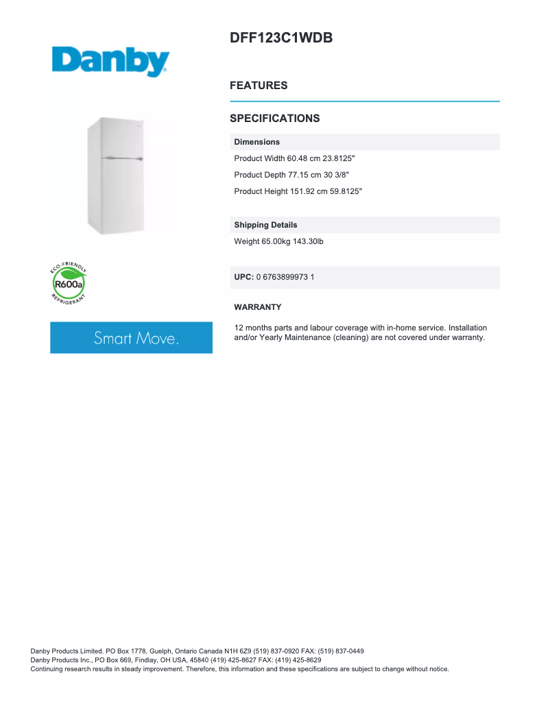 Página 1 del manual Manual de usuario Danby DFF123C1