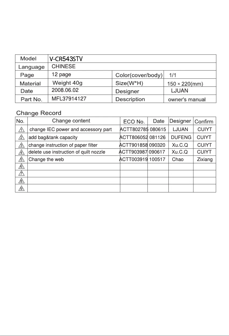 Page n°1 - Manuel utilisateur LG V-CR543STV