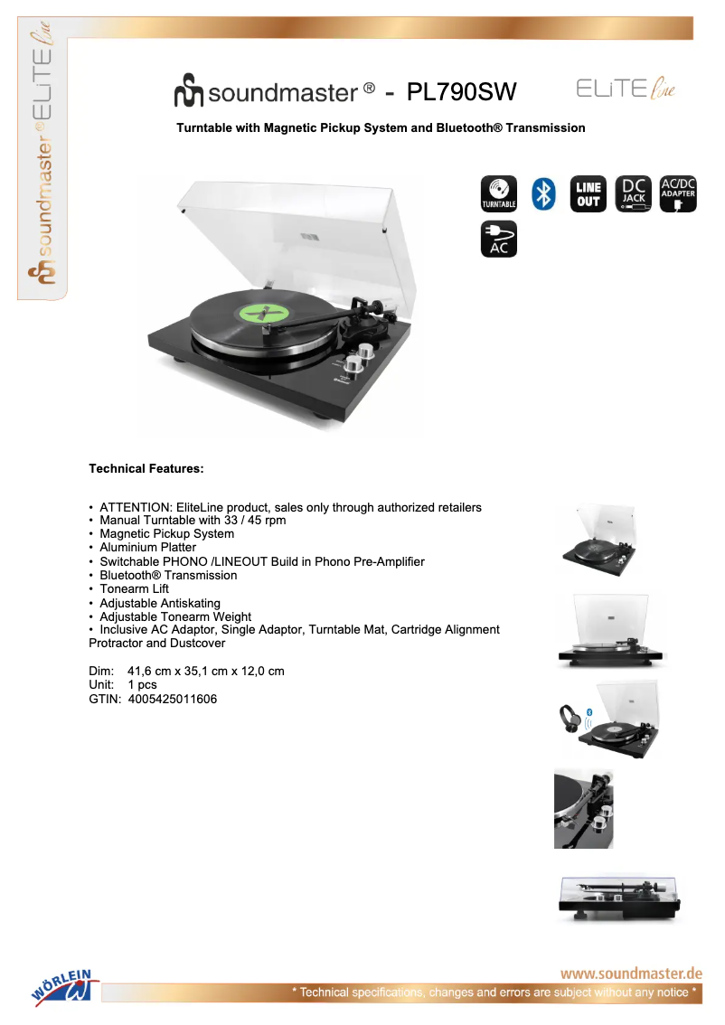 Page n°1 - Fiche technique Soundmaster PL790