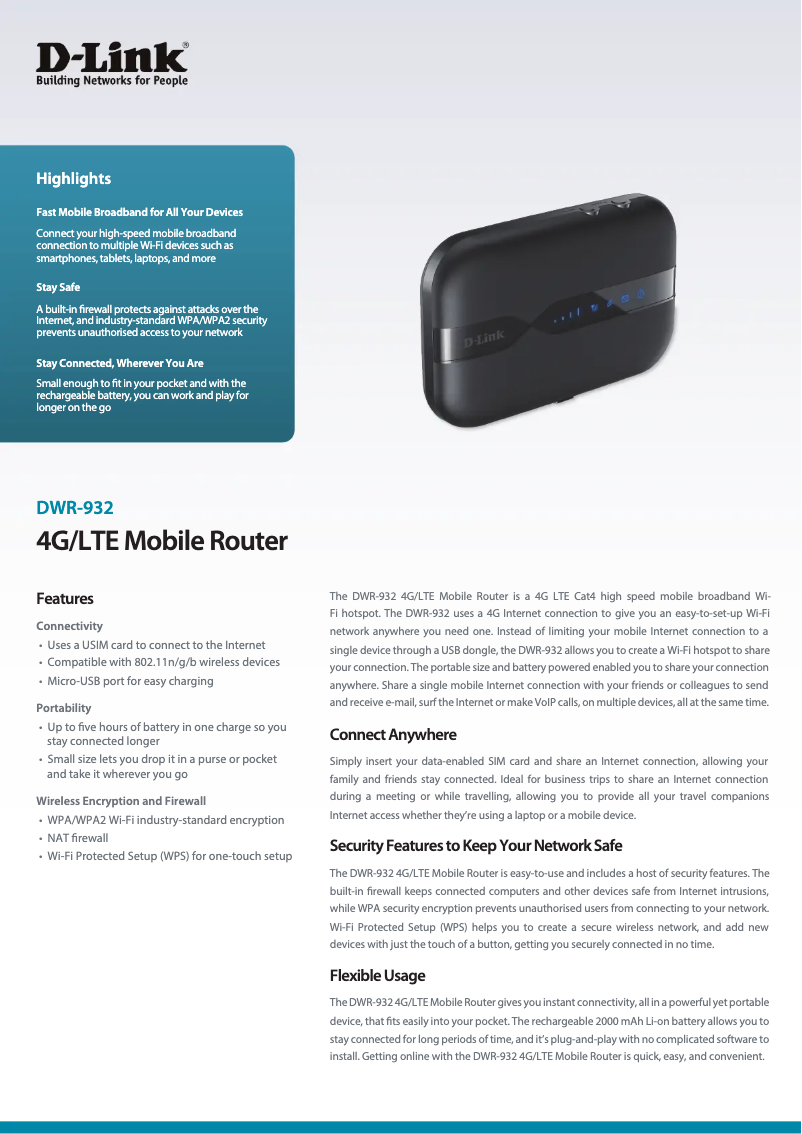 Image de la première page du manuel de l'appareil DWR-932