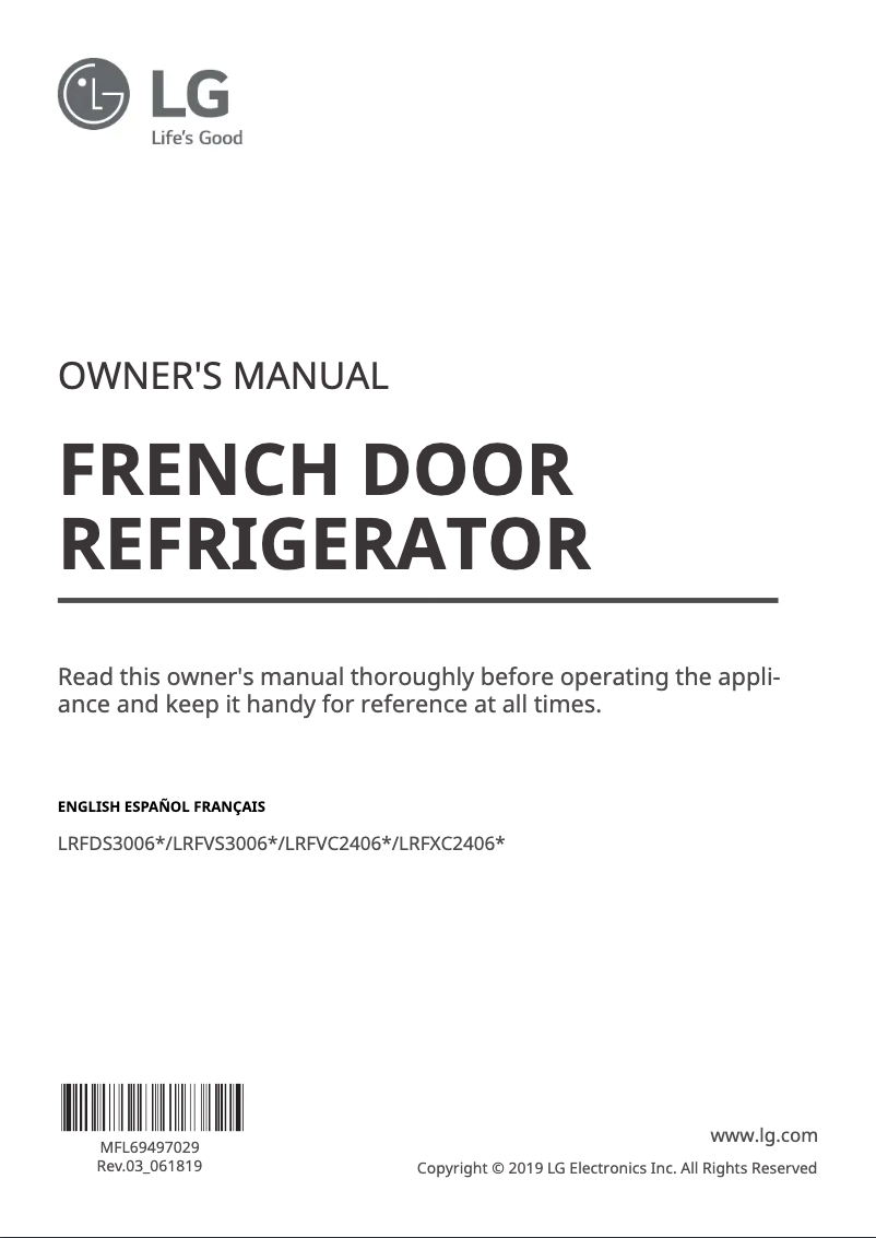 Image de la première page du manuel de l'appareil LRFVC2406M