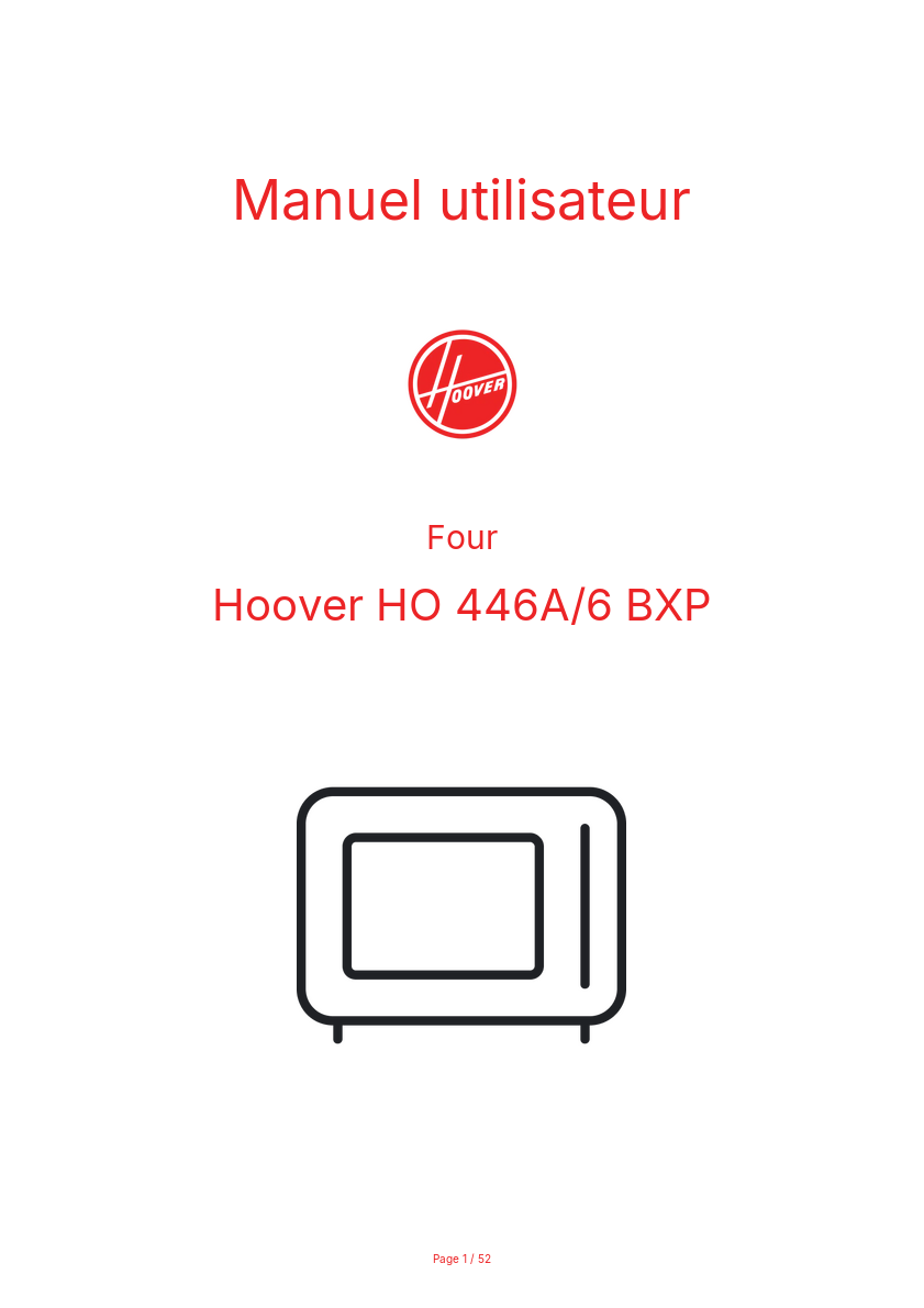 Page n°1 - Manuel utilisateur Hoover HO 446A/6 BXP