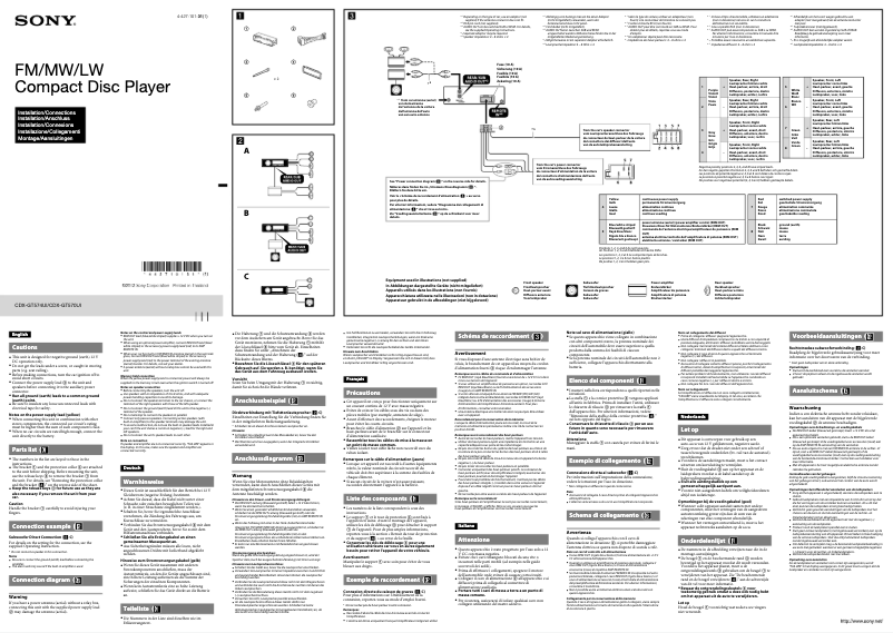 Page 1 de la notice Guide d'installation Sony CDX-GT570UI
