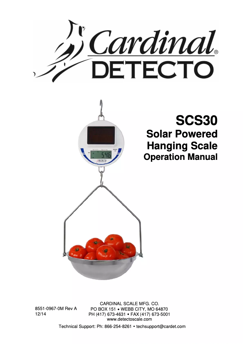 Page n°1 - Manuel utilisateur Cardinal Detecto MCS-20P