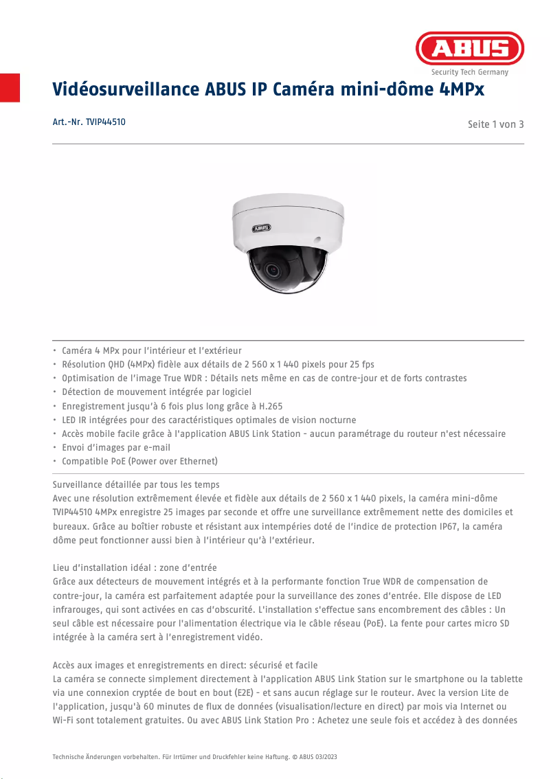 Page n°1 - Fiche technique Abus TVIP44510