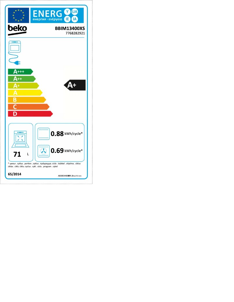 Page 1 de la notice Label énergétique Beko BBIM13400XS