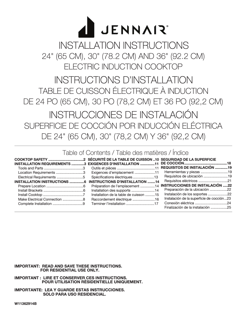 Page n°1 - Guide d'installation JennAir JIC4324KB
