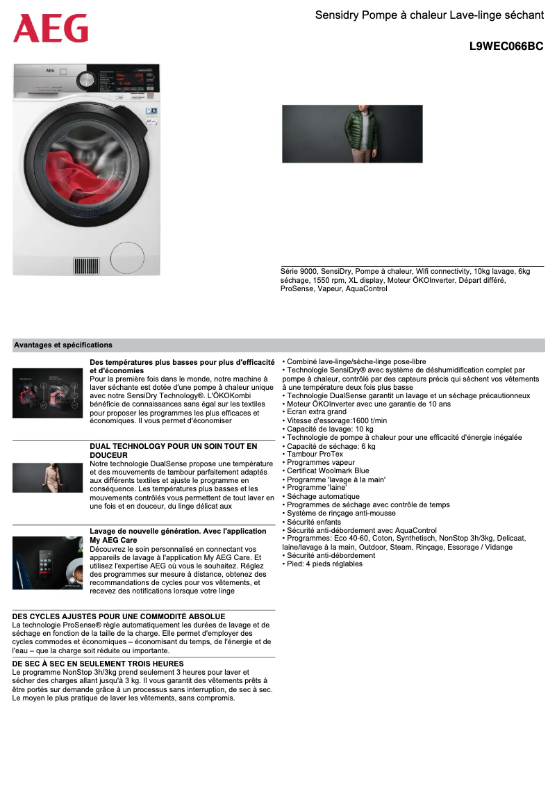 Página 1 del manual Ficha técnica AEG L9WEC066BC