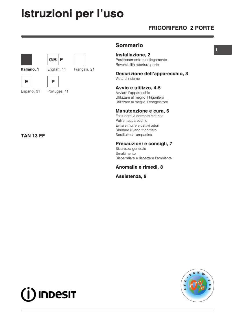 Page n°1 - Manuel utilisateur Indesit Doble puerta TAN 13 FF