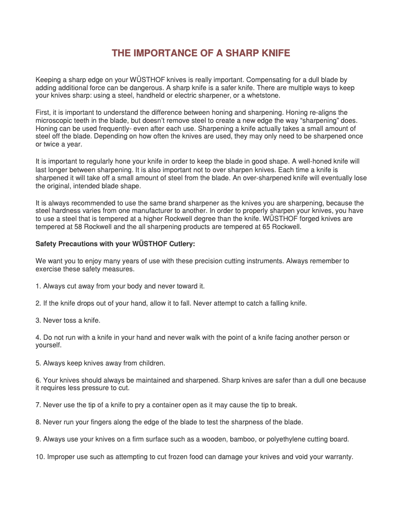 Page 1 de la notice Manuel utilisateur Wüsthof Easy Edge