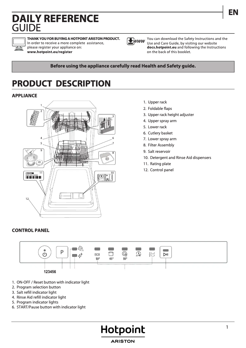 Page 1 de la notice Manuel utilisateur Hotpoint Ariston HSIE 2B0 C