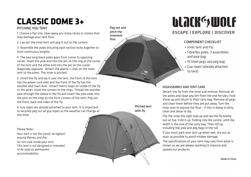 Page n°1 - Manuel utilisateur Black Wolf Classic Dome 3+