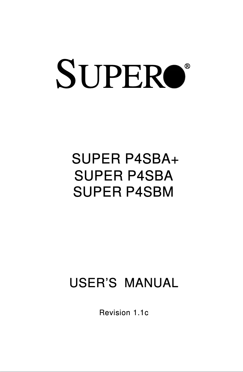 Page n°1 - Manuel utilisateur Supermicro P4SBA