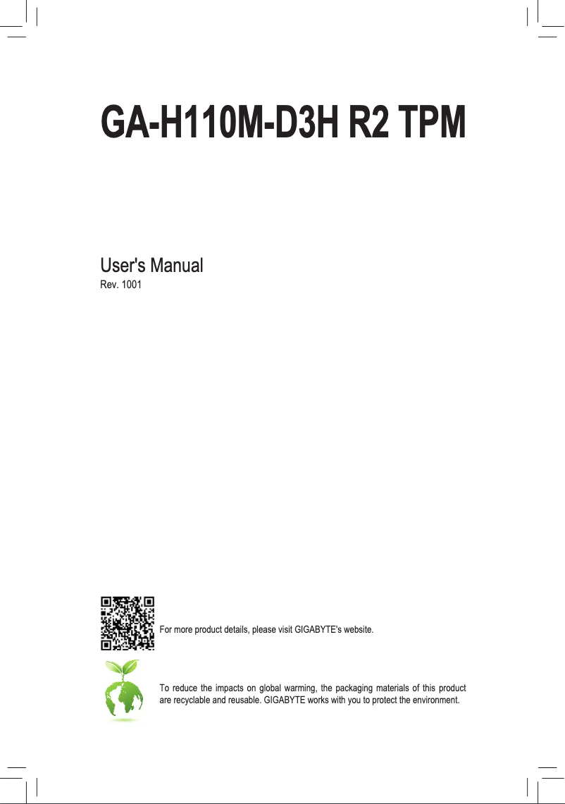 Page 1 de la notice Manuel utilisateur Gigabyte GA-H110M-D3H R2 TPM