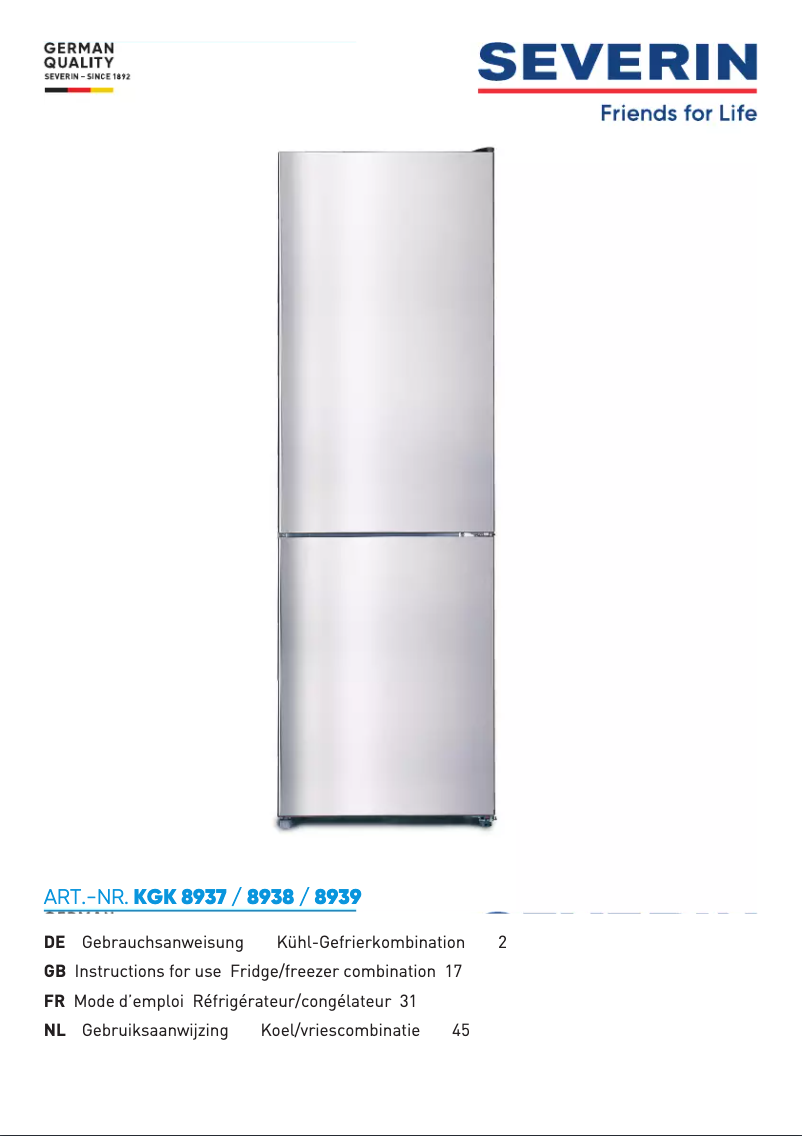 Page n°1 - Manuel utilisateur Severin KGK 8938