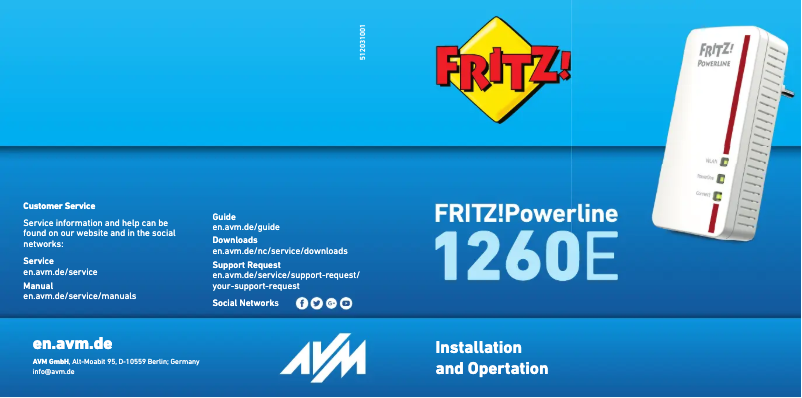 Page 1 de la notice Manuel utilisateur AVM FRITZ!Powerline 1260E