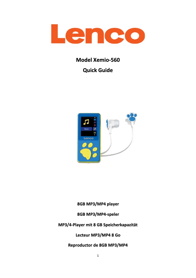 Page n°1 - Guide de démarrage rapide Lenco Xemio-560