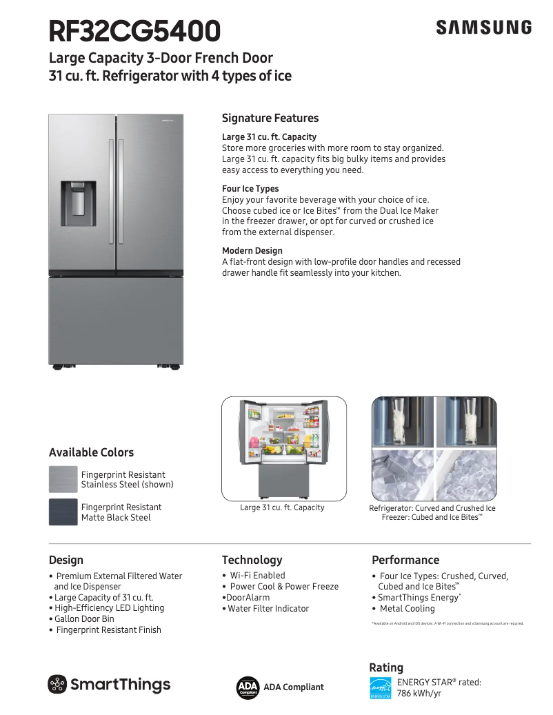Page 1 de la notice Fiche technique Samsung RF32CG5400SR