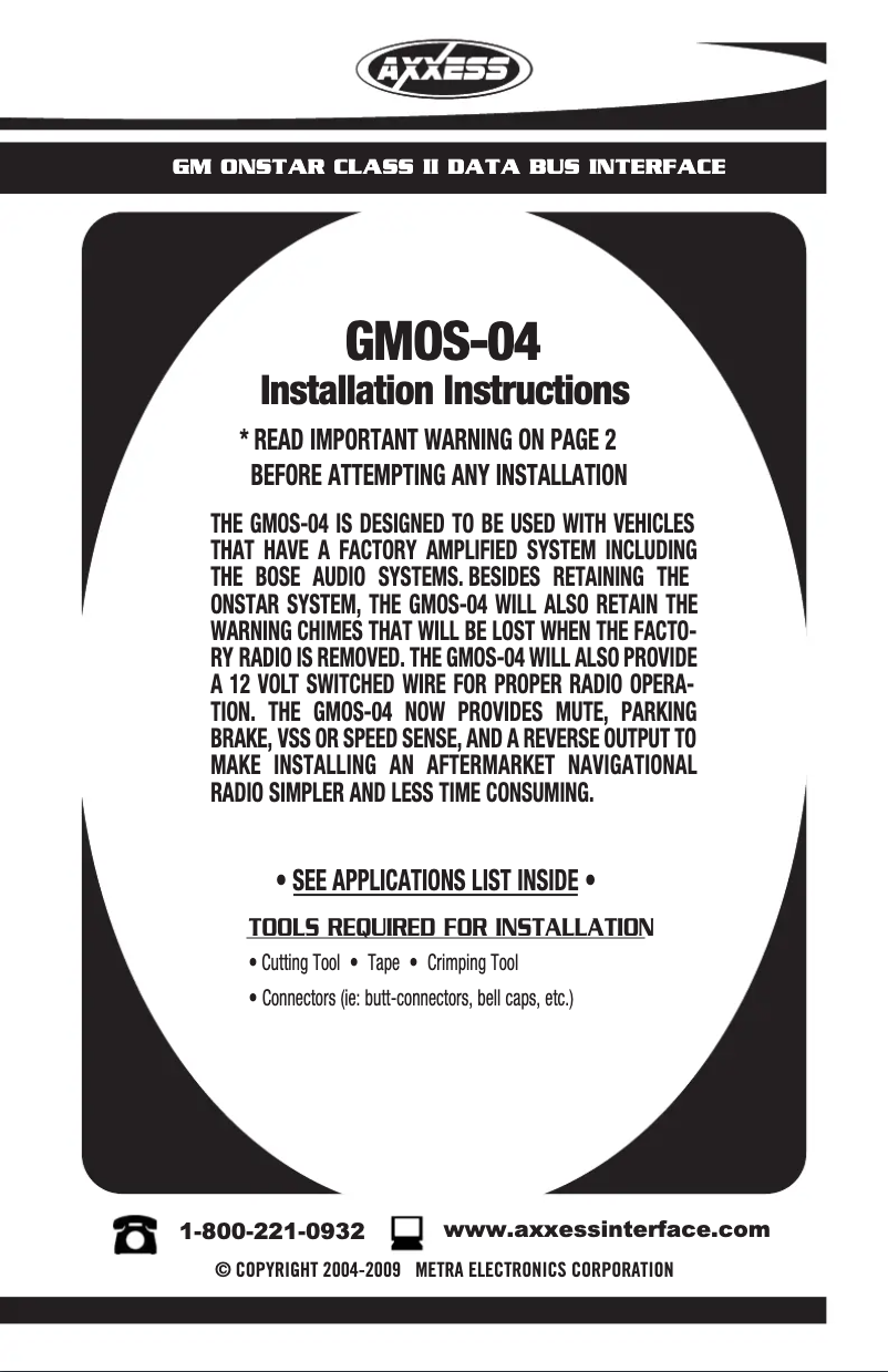 Page 1 de la notice Manuel utilisateur Metra GMOS-04