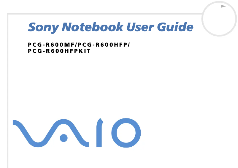 Page 1 de la notice Manuel utilisateur Sony Vaio PCG-R600HFP