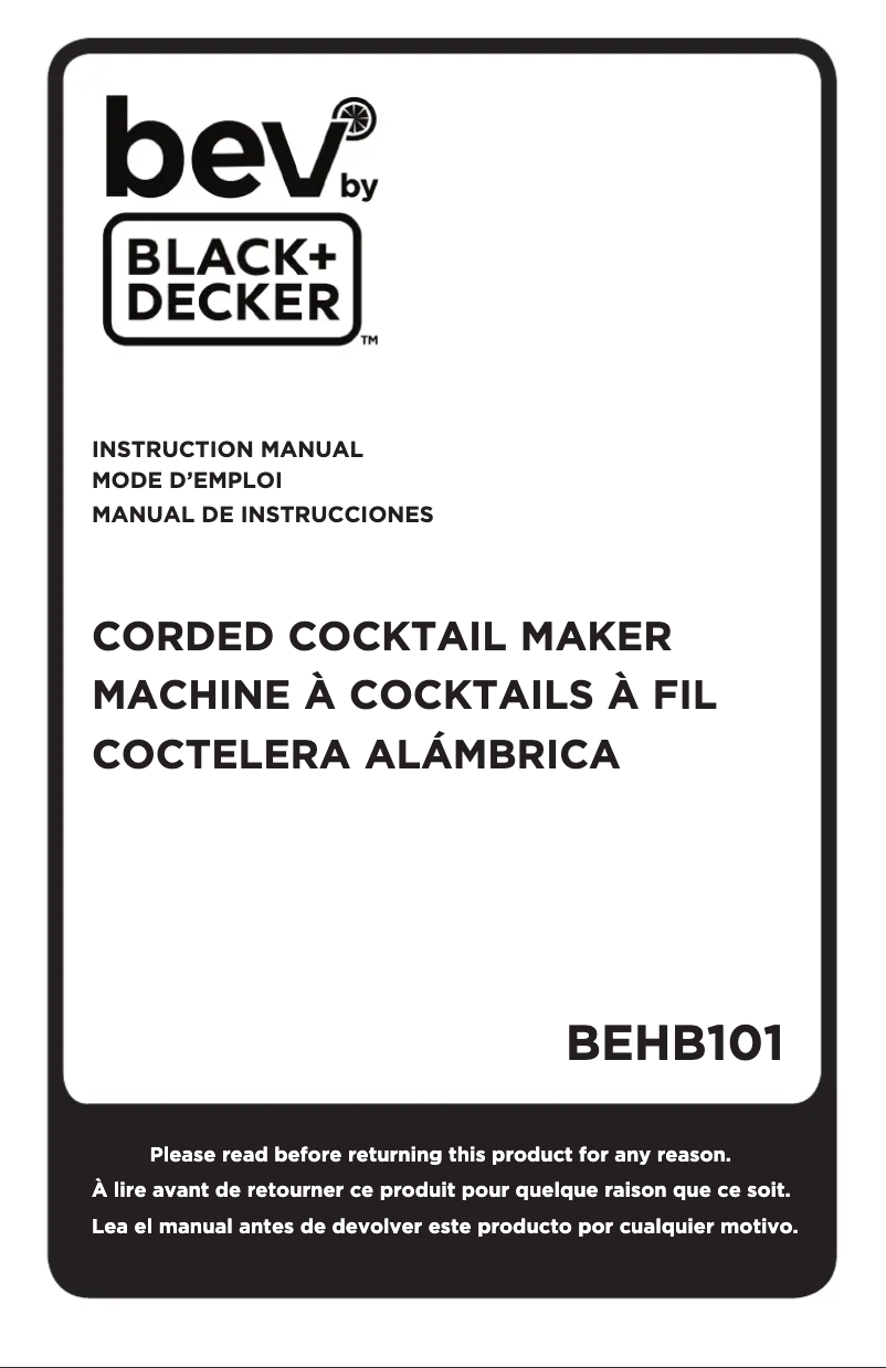 Page 1 de la notice Manuel utilisateur Black & Decker BEHB101