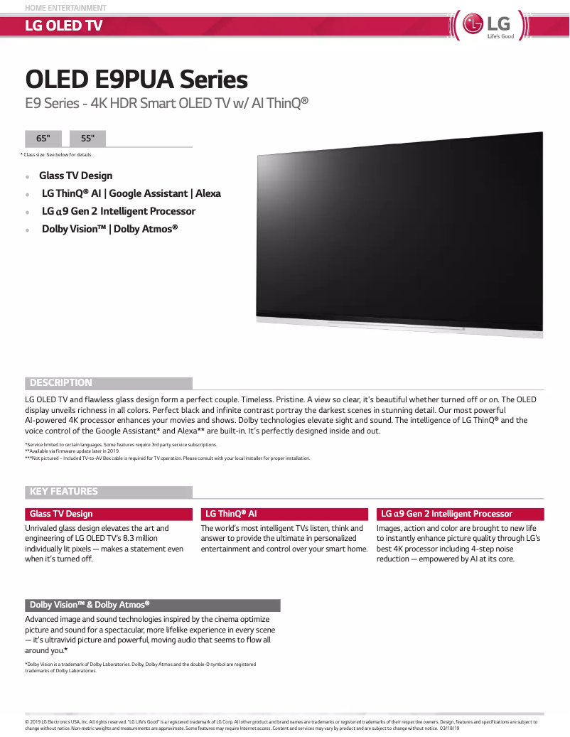 Image de la première page du manuel de l'appareil OLED65E9PUA