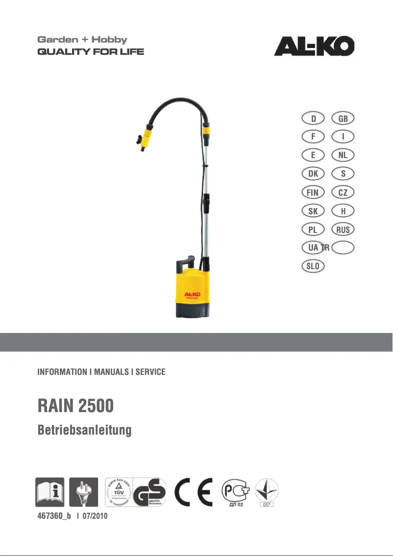 Image de la première page du manuel de l'appareil Rain 2500