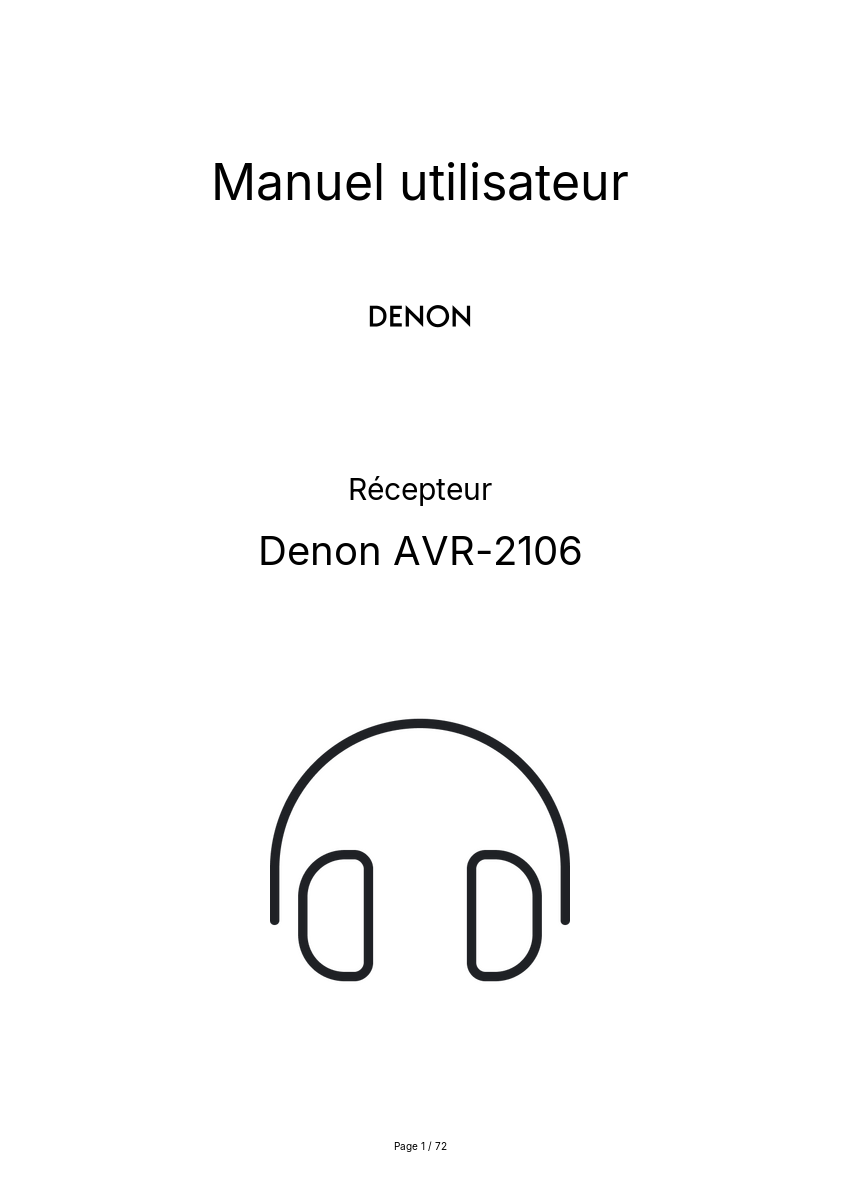 Page 1 de la notice Manuel utilisateur Denon AVR-2106