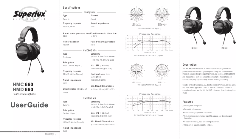 Page n°1 - Manuel utilisateur Superlux HMD660X