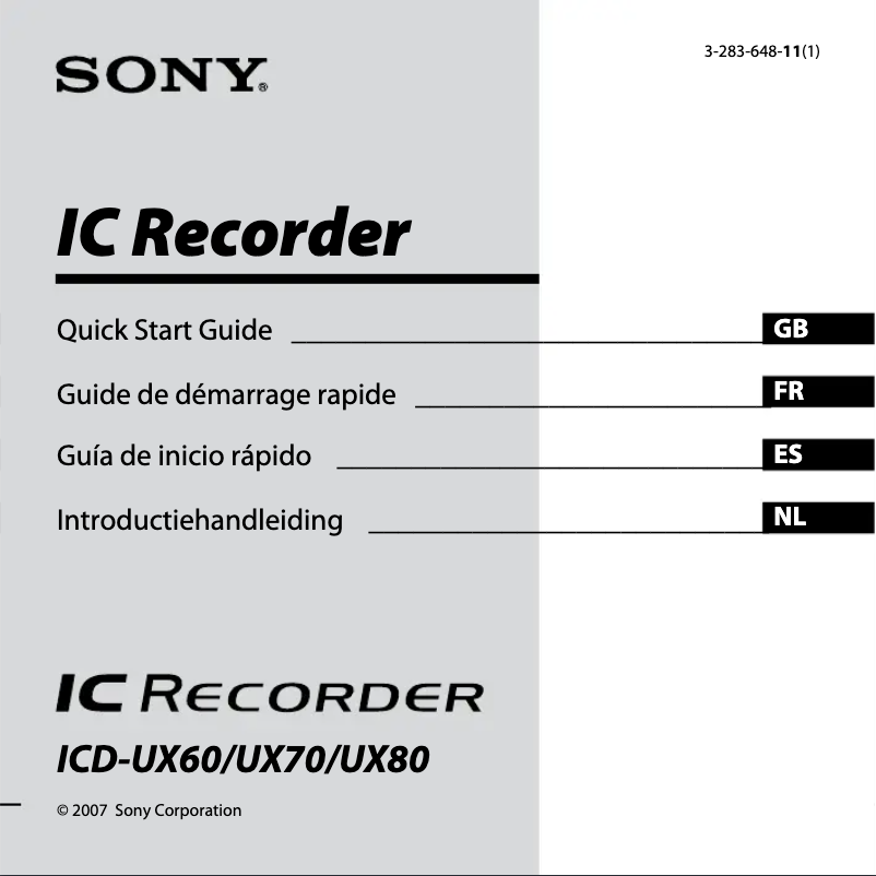 Page 1 de la notice Guide d'installation Sony ICD-UX70